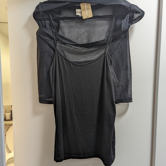 BNWT Pure DKNY Layered 2 in 1 Shirt w/ Sheer Striped Tee & Tank - Sz M - Picture 4 of 5